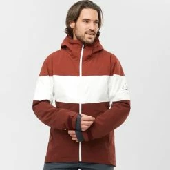 Vestes De Ski SALOMON SLALOM JKT M RUM RAISIN/WHITE/MADDER 22 Blanc / Marron -Vêtements hiver Homme Soldes 9 102455 slalom jacket m rum raisin white madder lc1587500 02