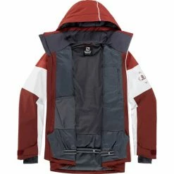 Vestes De Ski SALOMON SLALOM JKT M RUM RAISIN/WHITE/MADDER 22 Blanc / Marron -Vêtements hiver Homme Soldes 9 102455 slalom jacket m rum raisin white madder lc1587500 06