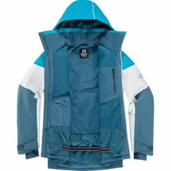 Vestes De Ski SALOMON SLALOM JKT M MALLARD BLUE/WHITE/BARRI 22 Bleu / Blanc -Vêtements hiver Homme Soldes 9 102457 slalom jkt m mallard blue white barri lc1587800 03