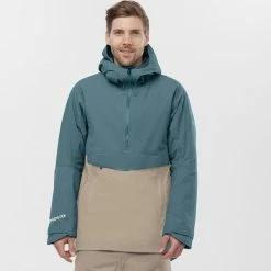 Vestes De Ski SALOMON GRAVITY INSUL GTX®JKT M ROASTED CASHEW/M 22 Bleu / Beige -Vêtements hiver Homme Soldes 9 102458 gravity insul gtx r jkt m roasted cashew m lc1590400 02